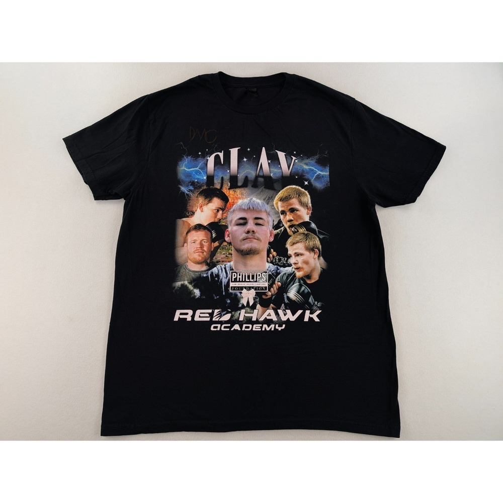 David Clay Red Hawk Academy MMA T-Shirt L Black Signed Fighter Graphic Gildan